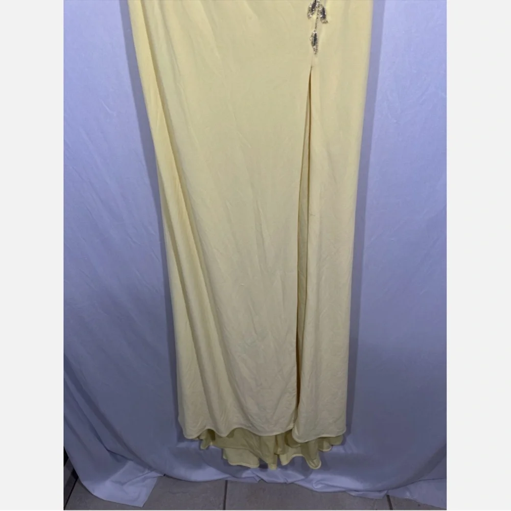 NWT Mac Duggal [ 4 ] Multi Color Beaded Floral Cami‎ Slit Gown Yellow - Picture 8 of 15